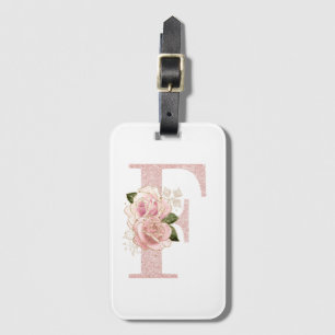 Girly Blassrosé-Gold Glitter Blumenmonogramm F Gepäckanhänger