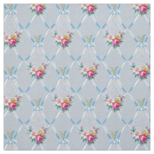 Girly Blau beugt hübsche rosa Rosen-Blumenmuster Stoff