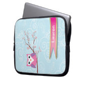 Girly blaue wunderliche Eulen-Laptop-Hülse Laptopschutzhülle (Vorderseite Links)