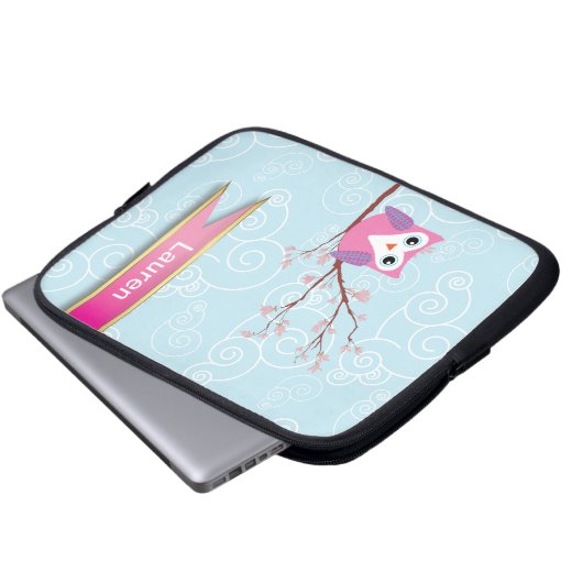 Girly blaue wunderliche Eulen-Laptop-Hülse Laptopschutzhülle (Vorne Knopf)
