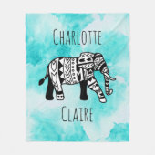 Girly blaues Aquarell-schwarzer u. weißer Fleecedecke (Vorderseite)