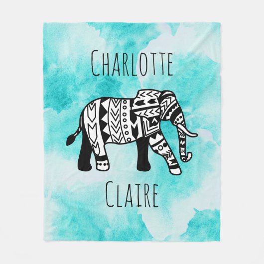 Girly blaues Aquarell-schwarzer u. weißer Fleecedecke (Vorderseite)