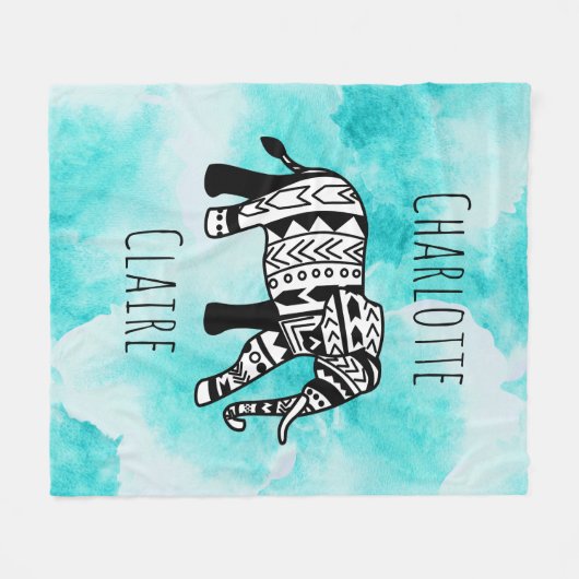 Girly blaues Aquarell-schwarzer u. weißer Fleecedecke (Vorderseite (Horizontal))