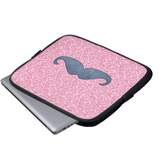 GIRLY BLAUES SCHNURRBART-ROSA-GLITZER-FOTO LAPTOPSCHUTZHÜLLE (Vorne Knopf)
