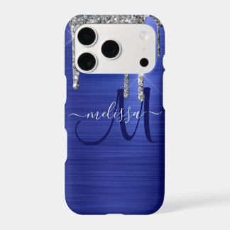 Girly Blue Dripping Glitzer Brush Metal Monogram