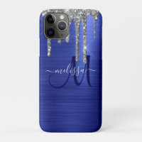 Girly Blue Dripping Glitzer Brush Metal Monogram