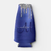 Girly Blue Dripping Glitzer Brush Metal Monogram Flaschenkühler (Vorderseite)