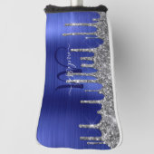 Girly Blue Dripping Glitzer Brush Metal Monogram Golf Headcover (Rotieren 90)