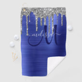 Girly Blue Dripping Glitzer Brush Metal Monogram Golfhandtuch (Insitu)