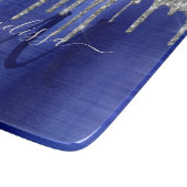 Girly Blue Dripping Glitzer Brush Metal Monogram Schneidebrett (Ecke)