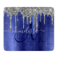 Girly Blue Dripping Glitzer Brush Metal Monogram