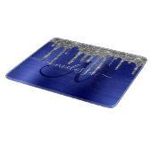 Girly Blue Dripping Glitzer Brush Metal Monogram Schneidebrett (Ecke)