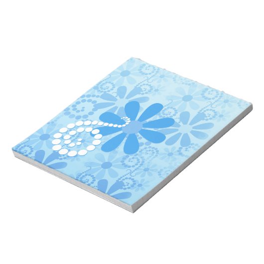 Girly Blue Floral Retro Blume Notizblock (Rotiert)