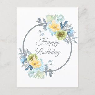 Girly Blue Floral Wreath Postkarte