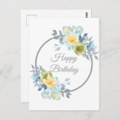 Girly Blue Floral Wreath Postkarte (Vorne/Hinten)