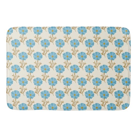 Girly Blue Flowers Creme Badematte (Vorderseite)