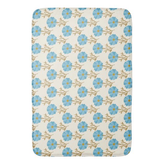 Girly Blue Flowers Creme Badematte (Vorderseite Vertikal)