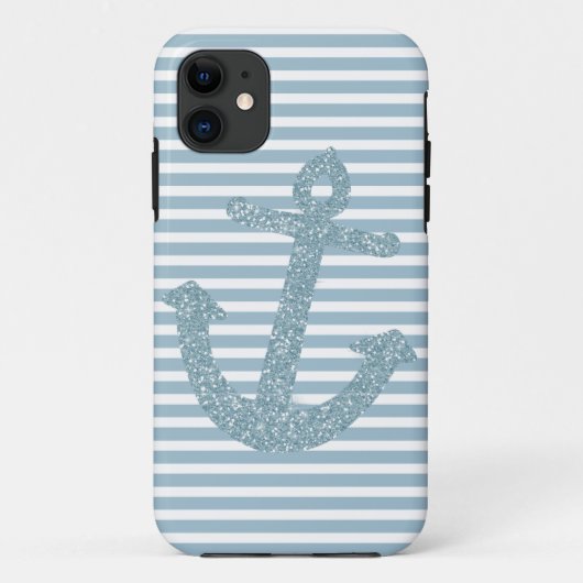 Girly Blue Glitzer Anchor Case-Mate iPhone Hülle (Rückseite)