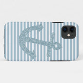 Girly Blue Glitzer Anchor Case-Mate iPhone Hülle (Rückseite (Horizontal))