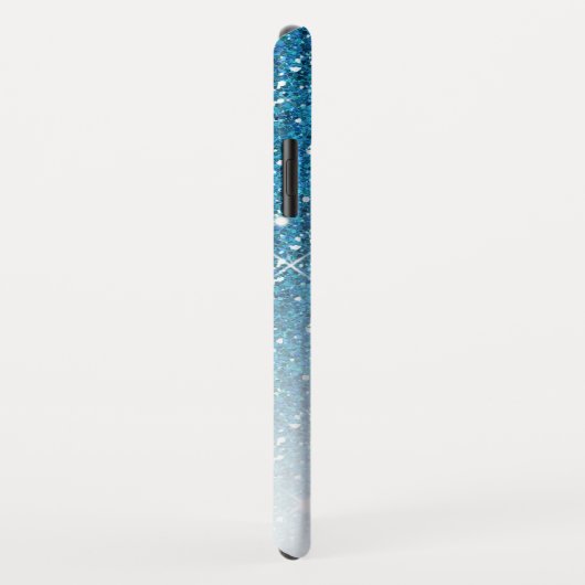 Girly Blue Glitzer Glitzern Monogram Script Name Case-Mate iPhone Hülle (Hinten/Rechts)