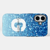 Girly Blue Glitzer Glitzern Monogram Script Name Case-Mate iPhone Hülle (Rückseite (Horizontal))