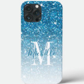 Girly Blue Glitzer Glitzern Monogram Script Name Case-Mate iPhone Hülle