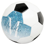 Girly Blue Glitzer Glitzern Monogram Script Name Fußball (Dreiviertel)