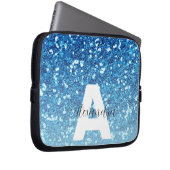 Girly Blue Glitzer Glitzern Monogram Script Name Laptopschutzhülle (Vorne Rechts)