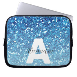 Girly Blue Glitzer Glitzern Monogram Script Name Laptopschutzhülle