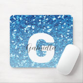 Girly Blue Glitzer Glitzern Monogram Script Name Mousepad (Mit Mouse)