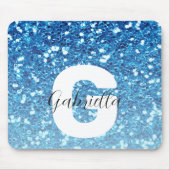 Girly Blue Glitzer Glitzern Monogram Script Name Mousepad (Vorne)