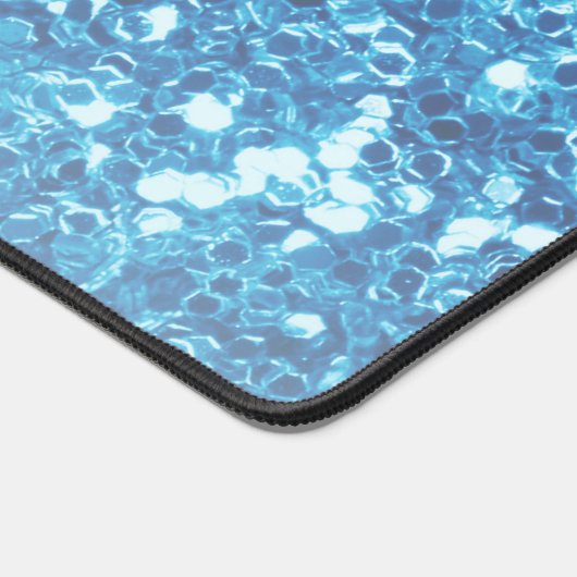 Girly Blue Glitzer Glitzern Monogram Script Name Schreibtischunterlage (Ecke)