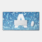 Girly Blue Glitzer Glitzern Monogram Script Name Schreibtischunterlage (Tastatur & Maus)