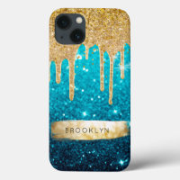 Girly Blue Glitzer Gold Tropfen Sparkle Glam Stars