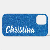 Girly Blue Glitzer Name Personalisiert Case-Mate iPhone Hülle (Rückseite (Horizontal))