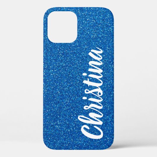 Girly Blue Glitzer Name Personalisiert Case-Mate iPhone Hülle (Rückseite)