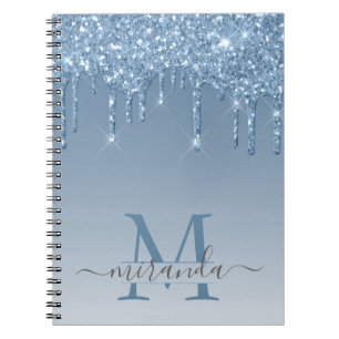 Girly Blue Glitzer Tropfens Ombre Monogram Notizblock