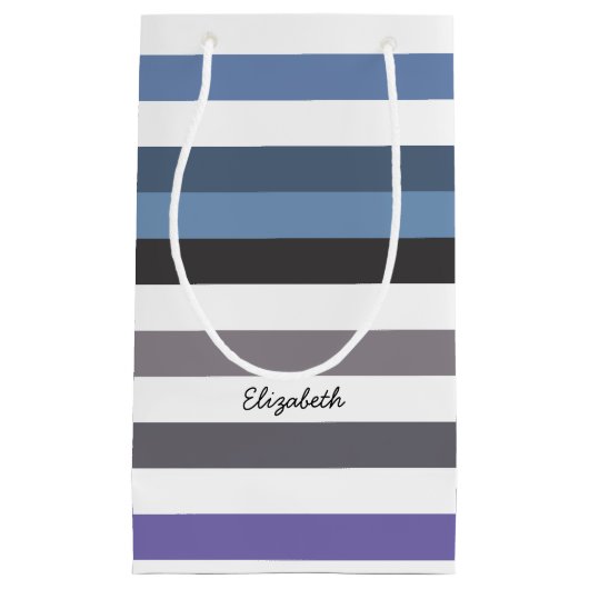 Girly Blue Gray weiträumige horizontale Streifen m Kleine Geschenktüte (Vorderseite)