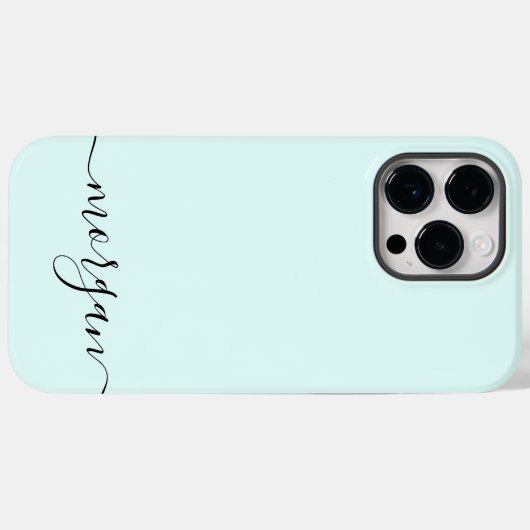 Girly Blue Monogram Modern Script Personalisiert Case-Mate iPhone Hülle (Rückseite (Horizontal))