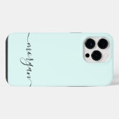 Girly Blue Monogram Modern Script Personalisiert iPhone Hülle (Rückseite (Horizontal))