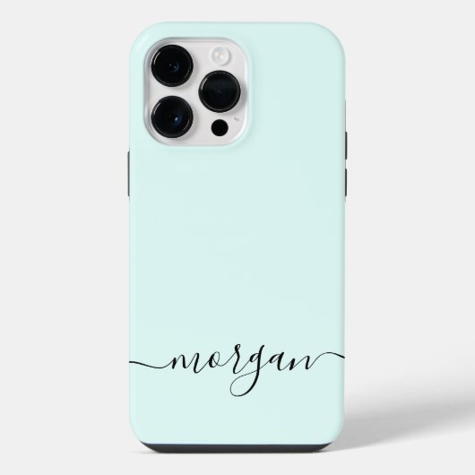 Girly Blue Monogram Modern Script Personalisiert iPhone Hülle (Rückseite)