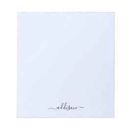 Girly Blue Monogram Modern Script Personalisiert Notizblock