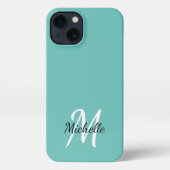 Girly Blue Monogram Name + Initial iPhone Hülle (Rückseite)