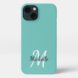Girly Blue Monogram Name + Initial iPhone 13 Hülle