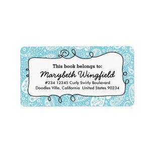 Girly Blue Paisley Ladys Doodle Buchzeichen Adressaufkleber