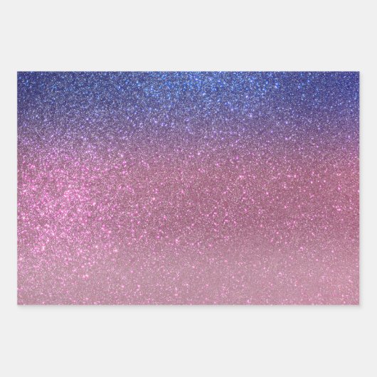 Girly Blue Pink Funkelnd Glitzer Ombre Gradient Geschenkpapier Set (Vorderseite 2)