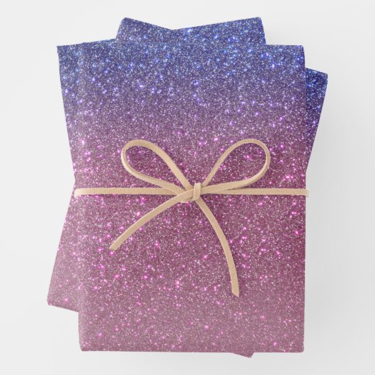 Girly Blue Pink Funkelnd Glitzer Ombre Gradient Geschenkpapier Set (Beispiel)