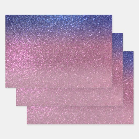 Girly Blue Pink Funkelnd Glitzer Ombre Gradient Geschenkpapier Set (Set)