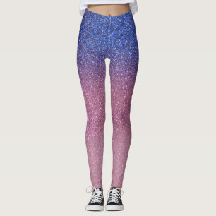 Girly Blue Pink Funkelnd Glitzer Ombre Gradient Leggings