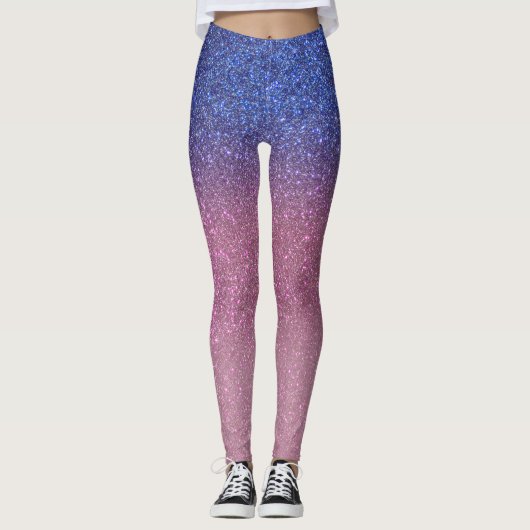 Girly Blue Pink Funkelnd Glitzer Ombre Gradient Leggings (Vorderseite)